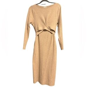 Isabel Women’s Elegant Tan Knit Maternity Dress Size Small